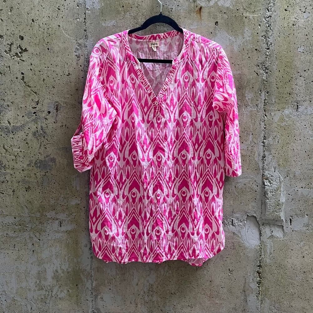 ✨3 for $50✨Hatley Ikat Bathing Suit Cover Up / Tunic Blouse, Pink / White, Small